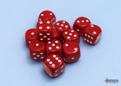 D6 16mm 12-Dice Block CHX25604 - Opaque Red/White